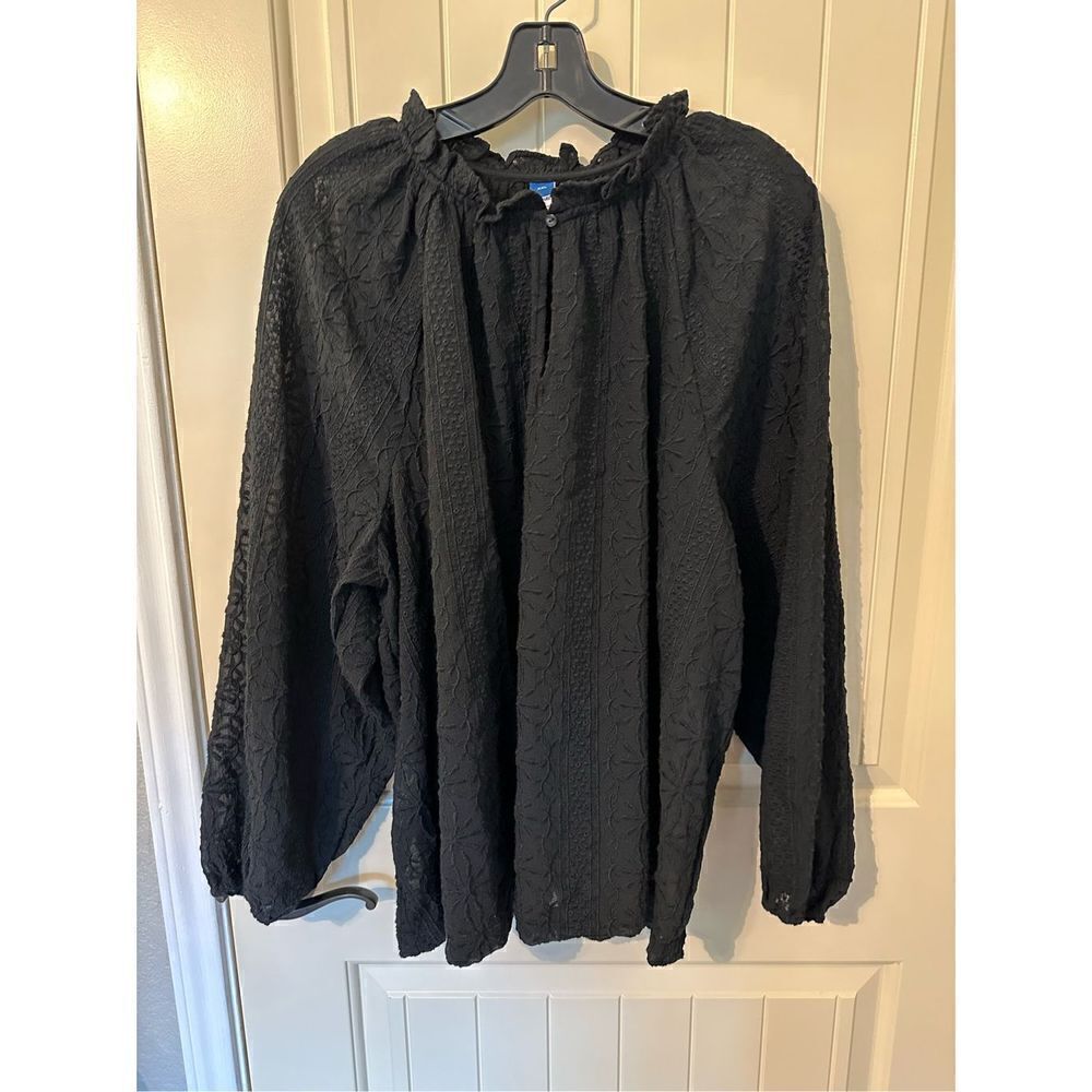 Old Navy Ruffle Trim Split Neck Lace Long Sleeve Black Top Size XXL 751746 - Picture 3 of 9